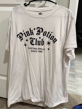Victoria’s Secret Pink Potion Club Graphic Tee - White with Black Print